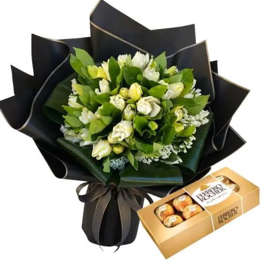 Ramo de flores 50 jazmines con papel coreano black y rocher x8